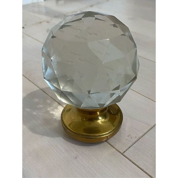 Vintage Heavy Duty Curtain Rod with Brass Rings and Cut Dimond Glass Finials - Picture 5 of 7